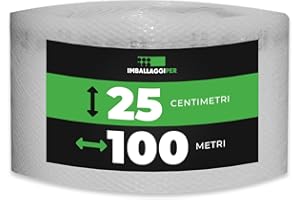 ImballaggiPer Rotolo Pluriball Leggero 25cm x 100mt 35gr/mq con HD, Bobina per Imballaggio e Spedizione, Ideale per Trasloco, Trasporto e Protezione Oggetti