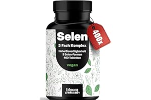 ‎BLOOM NATURALS BEAUTY SUPPLEMENTS Selen hochdosiert 3-Fach-Komplex - 400 Tabletten - 200µg Selen aus drei Quellen (Selenhefe, Selenmethionin, Natriumselenit) - vegan & produziert in Deutschland