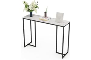 FATIVO Nowoczesny stół konsolowy do korytarza 100 x 30 x 78,5 cm, prawdziwy spiekany kamień, stół o wysokim połysku, marmurowa faktura blatu ze stabilnymi metalowymi nogami, elegancka sofa, stolik pomocniczy, stolik wejściowy do przedpokoju, korytarza