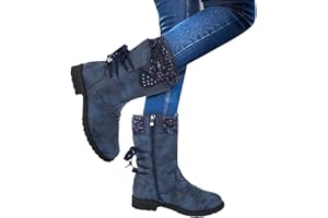 BOTCAM Bottines pour femme - Bottes de loisirs - Bottes d'hiver chaudes - Bottes de neige - Rétro - Mode - Hiver - Automne - Bottes d'hiver