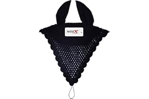 NASX SPORTS Horse Long Tie Down Fly Hood Fly Veil Ear Bonnet Flyveil Net Handmade Crochet (Pony, Black)