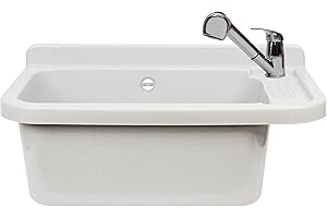 ‎VBCHOME VBChome Ausgussbecken mit Armatur 50 x 35 x 21 cm Spülbecken Waschtrog mit Überlauf Waschbecken für Gewerbe Waschraum Garten inkl. Ablaufgranitur