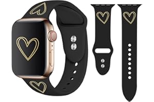 Vozehui pasek do Apple Watch 38 mm / 40 mm / 41 mm, miękki silikonowy złoty wzór serca, z nadrukiem, pasek zamienny, pasek sportowy do iWatch Series SE / 7 / 6 / 5 / 4 / 3 / 2 / 1