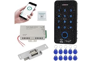 FUSYTULY Kit Säkerhetssystem för WiFi-åtkomstkontroll Tuya Vattentätt Fingerprint RFID-tangentbord 125KHz 13.56MHz med Elektrisk Dörrlås, Nätaggregat DC12V + 10st Nyckelringar