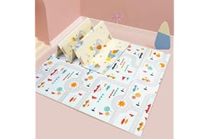 OUNUO Tappeto da Gioco per Bambini, Neonato, Gattonamento Pieghevole 200 x 180 cm, XPE Schiuma/Portatile Reversibile per Pavimento Antiscivolo (200 * 180CM)