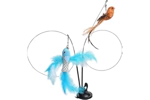 Gaomoeny 5 szt. interaktywna zabawka dla kotów, samodzielne zajęcie, zabawka dla kotów, stabilna z przyssawką na dnie, inteligentna różdżka z piórami rybimi i ptakami, interaktywne zabawki dla kota