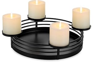 ‎ROMADEDI Romadedi Adventskranz Modern Schale Metall: Adventsschale Gestell Rund Matt Schwarz Ø 30cm für 4 Stumpenkerzen Ø 8 cm - Adventsgesteck mit Tablett für Tisch