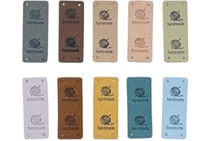 GUOGUONB 30 Pieces Handmade Leather Labels Tags Rectangular Sewing Cloth Labels Label Sewing with 4 Holes Wool Ball Pattern Label for Sewing Button DIY Crafting Scrapbooking Clothing Accessories，5x2cm