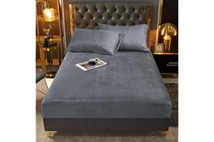 DXHOME Fleece Spannbettlaken 200x200 Grau Graue Plüsch Warm Winter Bettlaken Leintuch Boxspringbett Frottee Kuschelige Spannleintuch 200 x 200 Doppelbett Uni Muster Bettspanntuch für Hohe Matratze