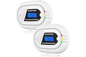 Safeliveo Detector Monoxido de Carbono con Pantalla Digital LCD, EN 50291, 10 Años de Vida Útil del Sensor, Alarma de Batería Baja, 2 Pieza Negro（No se Puede Utilizar con la estación Base）