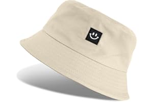Voqeen Cappello Pescatore Pieghevole, Bucket Hat Cotone Protezione del Sole Cappello Cappello da Pescatore, Faccia Sorridente Cappello Traspirante per Spiaggia all'Aperto 56-58cm