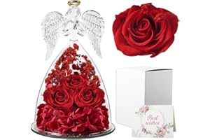 Cynrikah Rosa Stabilizzata, Vera Regalo Donna Rose Stabilizzate con Angelo di Vetro Statuette Regalo Natale San Valentine Angelo Custode Anniversario Regali Compleanno Donna Moglie Madre (Rosso)