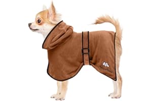 Bella & Balu Hundebademantel aus Mikrofaser + Pfotentuch – Saugfähiger Hunde Bademantel zum Trocknen nach dem Baden, Schwimmen oder Spaziergang im Regen (XS | Braun)