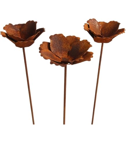 Bornhöft Gartenstecker Blume – 2er Set, Metall Rost-Optik, Für Beet & Topf