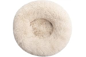 PATITAS SHOP Cama para Mascotas, para gatos o Perros pequeños, de felpa Suave, Redonda 60 cm (Beige)