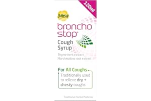Bronchostop Cough Syrup (120ml) - Relief for Dry or Chesty Coughs - with Natural Thyme Herb and Marshmallow Root Extract - Non Drowsy Cough Medicine That Can Be Diluted & Undiluted - Alcohol Free