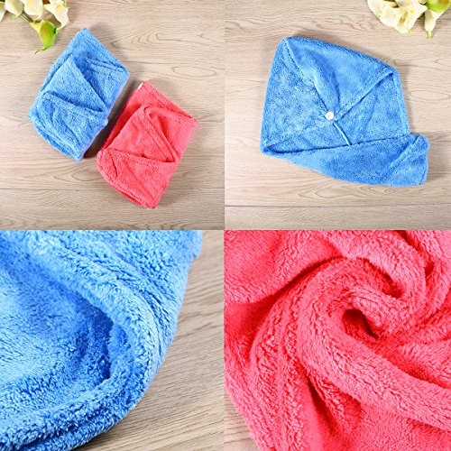OUNONA 2 Stück Haar Turban Handtuch, Kopf-handTuch Mikrofaser(Rose Rot/Blau) - 6