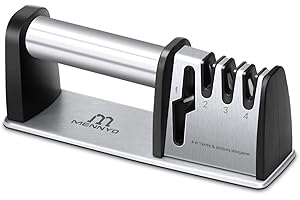 MENNYO Aiguiseur Couteaux 4 en 1, Affûteur de Couteaux Professionnel Affutage Couteaux, Affûteurs Manuels Knife Sharpener pour Couteaux de Cuisine, Ciseaux (Base Anti-dérapante)