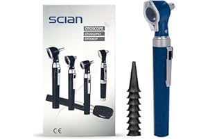 SCIAN Otoscope Oreille, mini outil de soins de l'oreille diagnostique de poche 3 fois plus grand et 8 conseils miroirs pour les enfants et les adultes à domicile (Bleu)