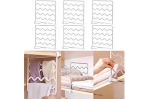 Wotendy Closet Shelf Dividers, 6 Pack Plastic Closets Shelves Organizer, Wood Shelf Divider for Clothes, Book and Bedroom Organization, White