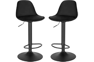 EUGAD Set di 2 Sgabelli da Cucina Moderni, Sedie Alte da Bar Regolabili in Altezza, Sgabelli Imbottiti Girevoli con Schienale e Poggiapiedi, Nero,1050BY-2