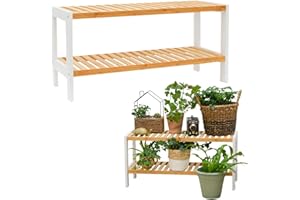 DuneDesign Scaffale Basso di Bambù - 70x33x26 Scarpiera Legno Mobiletto Bagno Scaffalatura 2 Ripiani