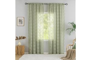 YJ YANJUN Sage Net Curtains for Windows Boho Scallop Edged Lace Drapes Chic Green Voile Panels for Bedroom Living Room Spring Flower French Door Curtains 52 W x 72L Inch (132cm x 183cm) Sage Green
