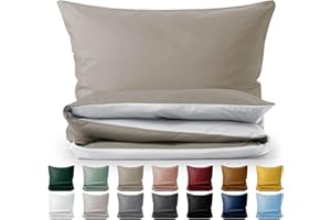 Blumtal Biancheria da Letto con Design Reversibile da 135x200 cm incl. Federa 50x80 cm - Lenzuola invernali in microfibra extra morbida certificate Oeko-Tex, 2 pezzi, Taupe/Bianco