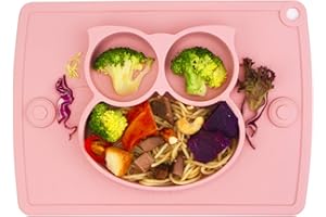 QSHARE Assiettes Ventouse en silicone pour bébés, enfants en bas âge et enfants, 100% sans BPA et approuvées par la FDA, aspiration forte à la table, lave-vaisselle et au micro-ondes