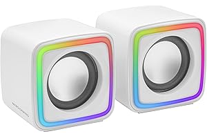 Mars Gaming MSCUBEW białe, kompaktowe głośniki do gier RGB, procesor dźwięku DSP, regulacja głośności