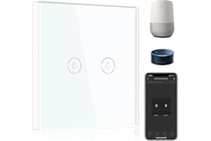 BSEED Smart Light Switch,Compatible with Alexa and Google Home,2 Gang 1 Way WiFi Touch Switch,2 Way or Multi-Way Control by SmartLife APP,White Alexa Switch with LED Indicator Light-Neutral Wire Need