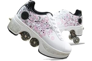 Wedsf Sportschuhe Laufschuhe Sneakers 2 in 1 Mehrzweckschuhe 4 Rollen Skate Shoes Rollen Schuhe Skateboard Sneakers Kinderschuhe