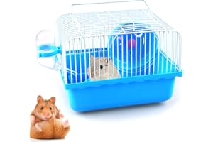 CHMISS Gabbia per criceti,Criceto Habitat Hamster Cage Gabbia per Animali Piccoli Gabbia per Criceti Trasparente Animale Castello Gabbia per criceti con Ruota per Esercizi e distributore di Acqua(23x17x15cm）