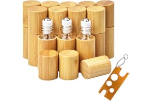 MERYSAN Roll On Flaschen für ätherisches Öl mit Bambusschale, 10ml Nachfüllbarer Leer Behälter mit Edelstahl-Roller Kugeln, Roller Ball Flaschen Container für Aromatherapie (5ml, Bambus)