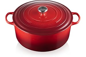 LE CREUSET, Cocotte Signature en Fonte Émaillée avec Couvercle, Ø 34 cm, Ronde, Compatible avec Toutes Sources de Chaleur (Induction Incluse), Capacité : 12 l, Rouge Cerise