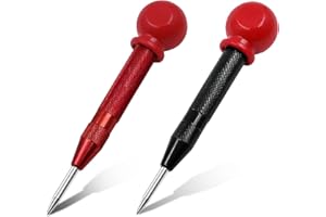 JOYRAY Center Punch 2PCS Professional Spring Loaded Automatic Anti-Slip High-Speed Steel Punch Tools 128mm Heavy Duty Center Hole Punch Black Red for Woodwork Aluminum Iron Metal Wall Wood Plastic Position
