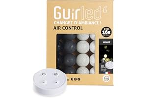 GuirLED - Guirlande lumineuse boules coton LED USB - Télécommande sans fil - Veilleuse bébé 2h - Adaptateur secteur double USB 2A inclus - 4 intensités - 16 boules 1.6m - Minuit