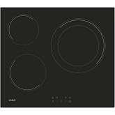 Candy CH63DCC Hob Ceramic Hob 60 cm, 3 Cooking Zones, Double 28 cm Paella Pan, Touch Control, 9 Power Levels, Safety System,