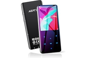 AGPTEK 64 GB odtwarzacz MP3 Bluetooth 5.0 z kolorowym ekranem TFT 2,4 cala, muzyka HiFi z głośnikiem, przyciski dotykowe, radio FM, e-book, nagrywanie, timer snu, obsługa do 128 GB, czarny