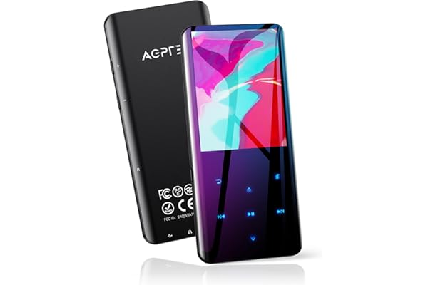 AGPTEK 64Go Haut-Parleur MP3 Bluetooth 5.3, 2.4 Pouces Grand Écran Lecteur Musical Sport HiFi Audio en Métal avec Bouton Tactiles de Volume/Podomètre/Radio FM, Carte TF Jusqu’à 128Go-Noir