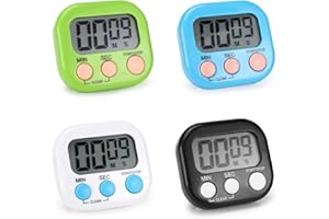 Kasanni 4 Pezzi Timer Digitale Timer Cucina Magnetico Con 4 Colori Timer Cucina Digitale Con Supporto Pieghevole Per Cucinare, Cuocere Al Forno, Fare Sport E Studiare