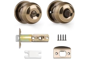 Probrico Antique Bronze Door Knobs, Internal Privacy Door Lock, Interior Door Knobs with Lock, Round Ball Shape, Bath/Bed Room Door Locksets, 1 Pack