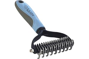 Laadi Undercoat Rake Dog Cat - Reduce Shedding by 95%- Double Sided Grooming and Deshedding Tool Removes Knots and Tangled Hair, Grooming Brushes for Dog, Cat- Undercoat Brush Cat, Dematting Comb