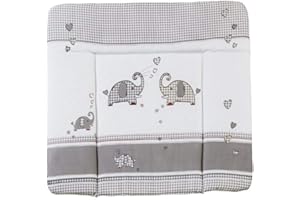 roba Materassino per Fasciatoio Jumbo twins - per Bambini e Neonati - 85 x 75 cm - Morbido e Idrorepellente - Rivestito in PU - Motivo a Scacchi con Elefanti Grigio