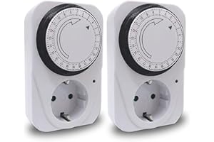 EXTRASTAR Enchufe Eléctrico Temporizador Mecánico de 24 Horas, Conmutación Cada 15 Minutos, Interruptor ON/Off, 230V 16A Blanco, 2Pcs