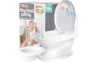 Nuby - My Real Potty - Pot bébé Pour Apprentissage de la Propreté - Pot Enfant Avec Bruit de Chasse et Piles Incluses - Toilettes Enfant +18 Mois - WC Bébé Réaliste Pour Pratiquer - Blanc