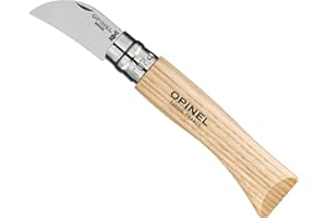 Opinel - N°07 Cuchillo Castaña y Ajo - Hoja Pico de Pájaro de 4 cm Acero Inoxidable - Mango de Madera de Castaño - Anillo de Seguridad Virobloc - Fabricación Francesa