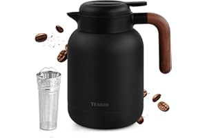 Focenat Jarra Térmica 1.5 litros de Acero Inoxidable 316, 24h de Calor Jarra Cafe, Jarra Termo Retención de frío y calor, Tetera con Aislamiento al vacío, Termo Grande Para Café Té Agua