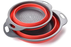 BRITACES Colander Set | Kitchen Foldable Silicone Filter | Fruits and Vegetable Cleaner | Non-Toxic Easy to Clean | 2 Sizes in 1 | 8-inch and 9.5-inch | Kitchen Strainer | Set of 2 (Red)