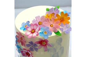 SONSMER Set of 60 Edible Flowers & Leaves Cupcake Toppers Wedding Cake Party Food Decoration Mixed Size & Colour for Anniversary